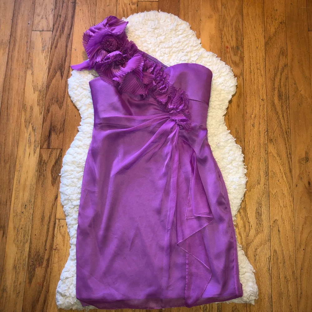 ADRIANNA PAPELL Elegant One-Shoulder Purple Evening Dress Size 10 C25022
